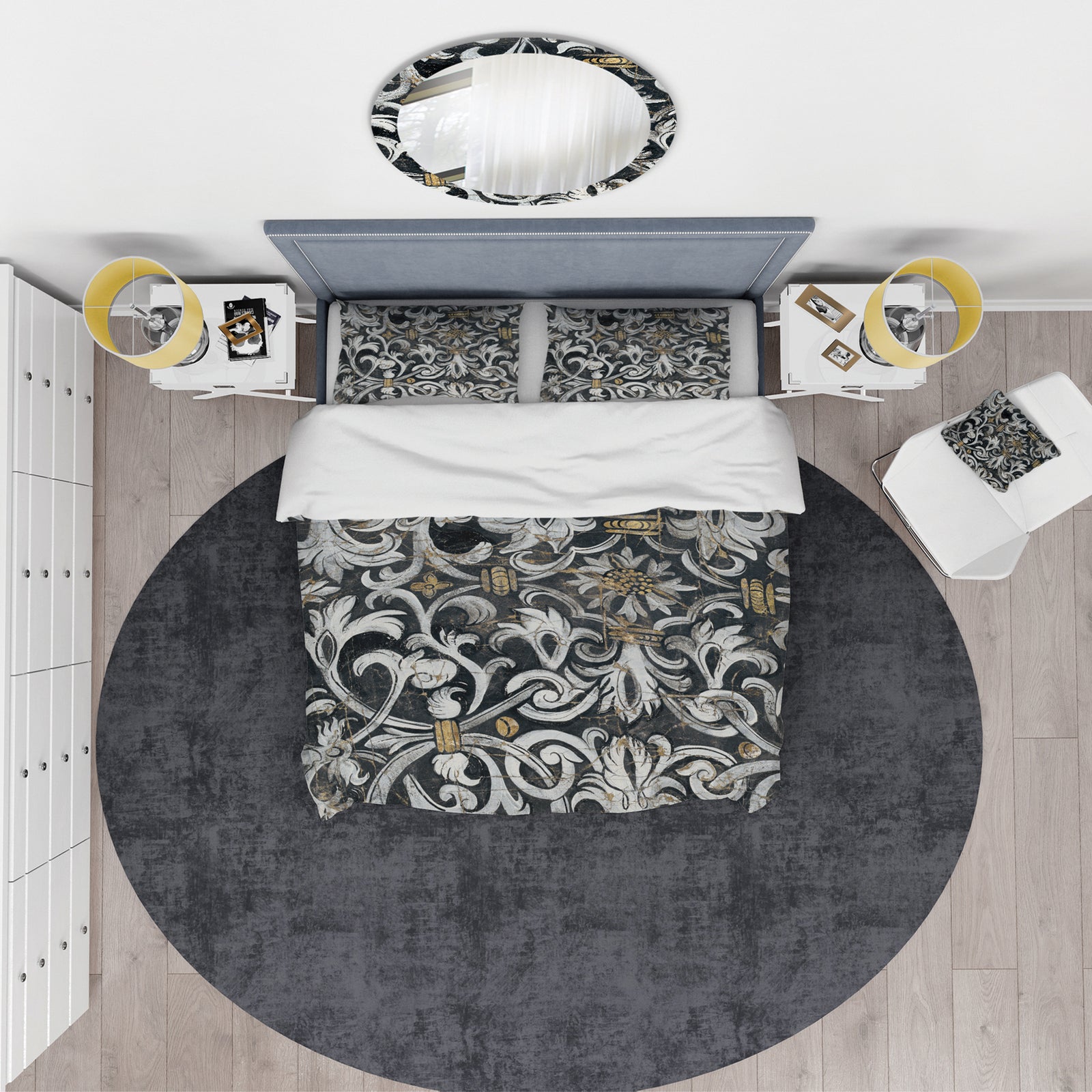 Gold Mettalic Floral Strapwork - Glam Duvet Cover Set