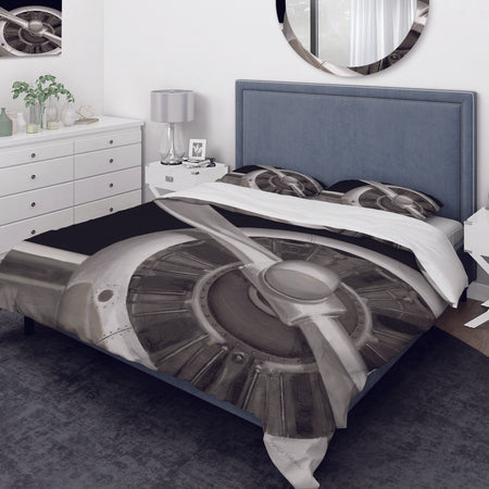 Travel by Air Grey Plane - Traditional Duvet Cover Set
