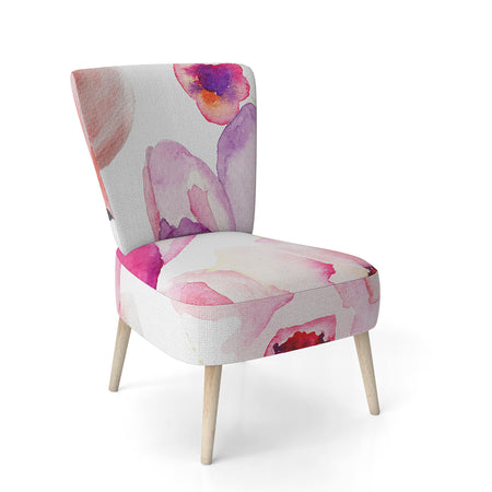 Seamless Pattern Of Pink Flowers - Upholstered Floral Accent Chair