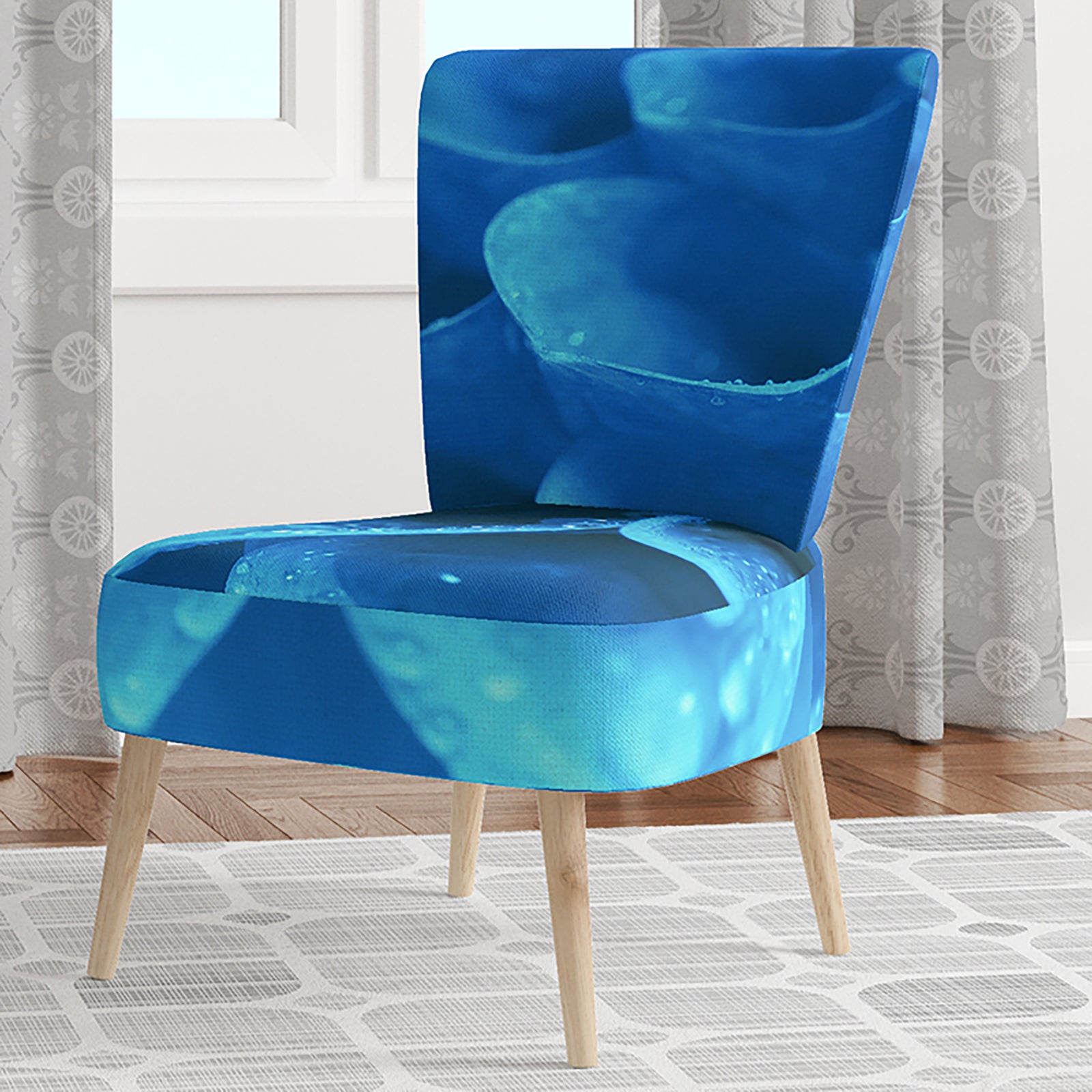 Large Light Blue Flower And Petals - Upholstered Floral Accent Chair