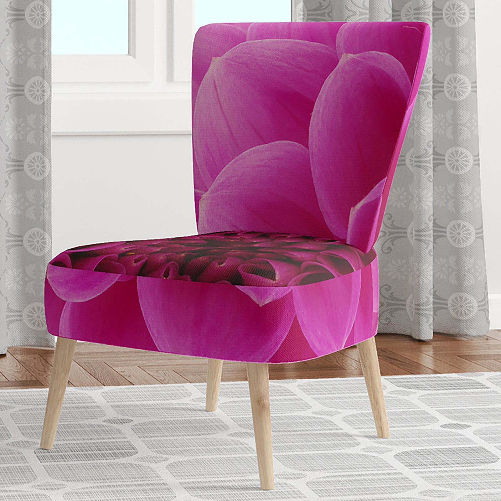 Dark Pink Abstract Flower Petals - Upholstered Floral Accent Chair