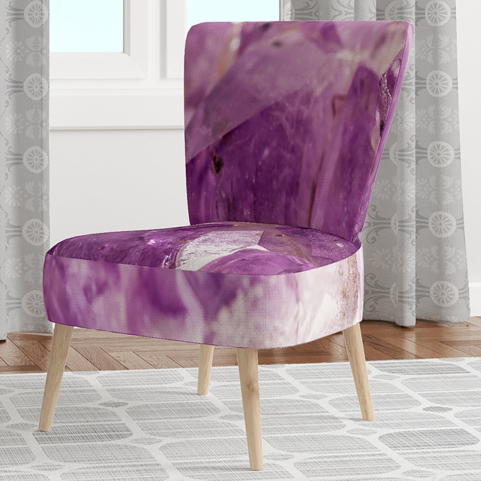 Purple Amethyst Macro - Upholstered Mid-Century Accent Chair