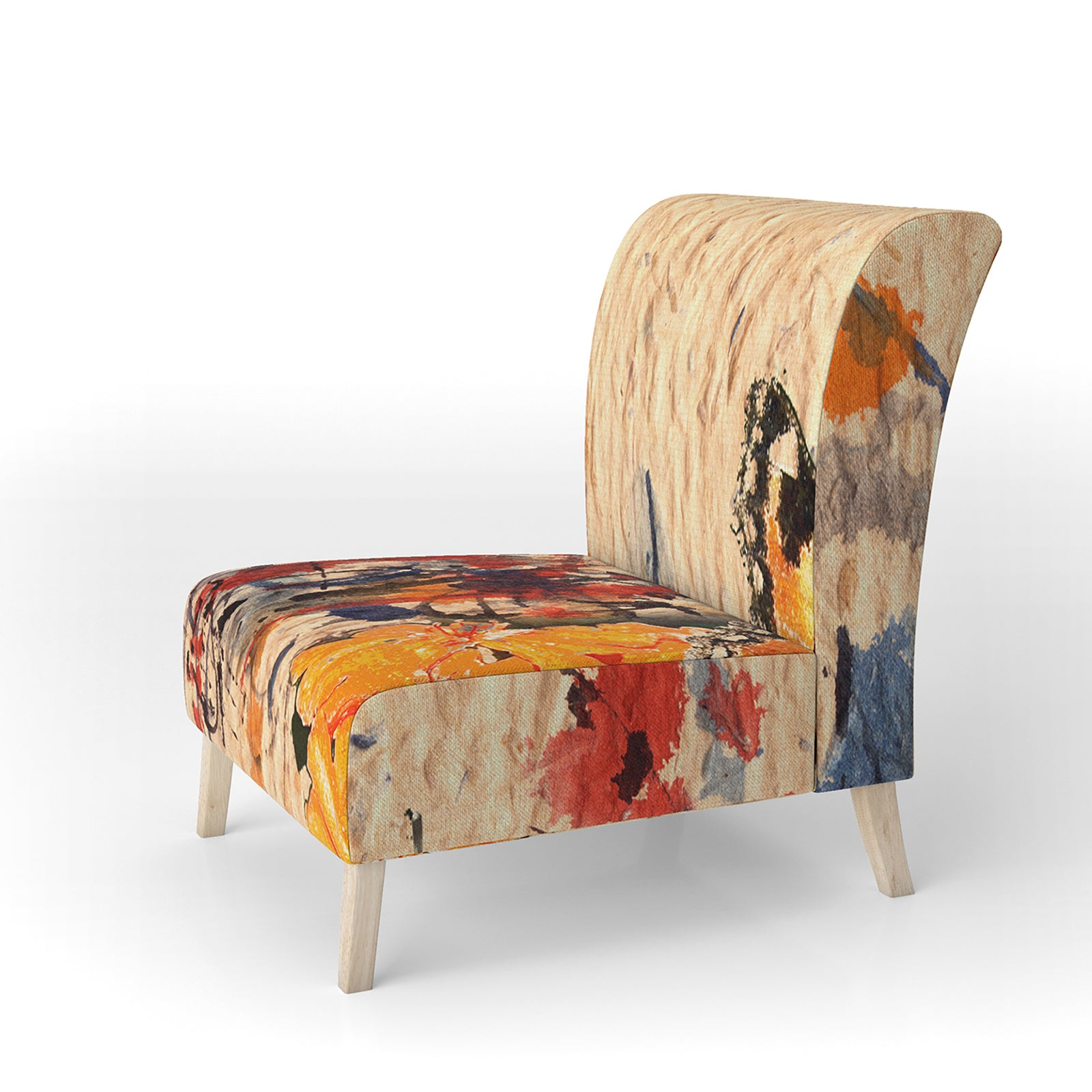 Orange Buttlerfly In Watercolor Painting - Upholstered Floral Accent Chair