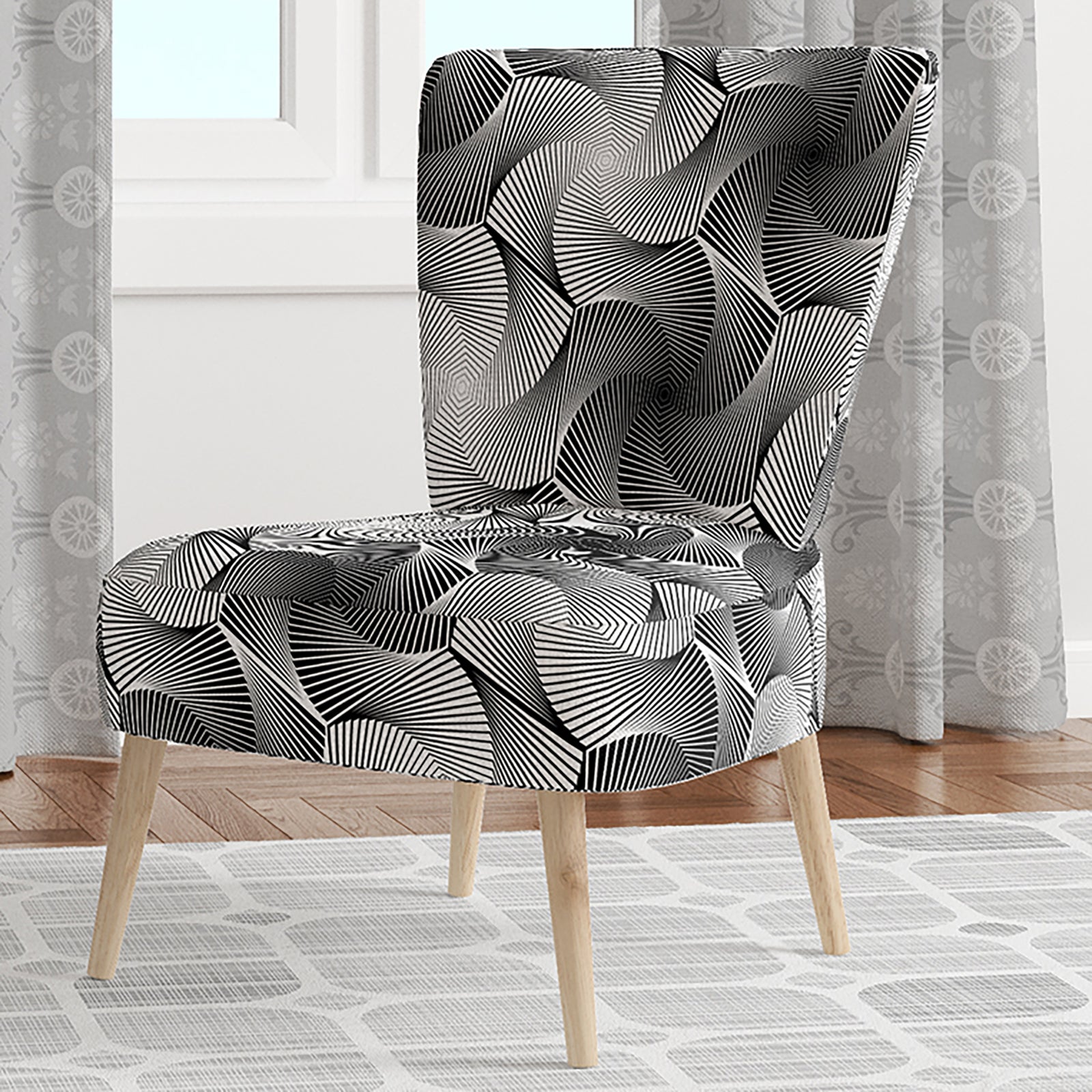 Monochrome Hexagon Geometric Pattern - Upholstered Modern Accent Chair