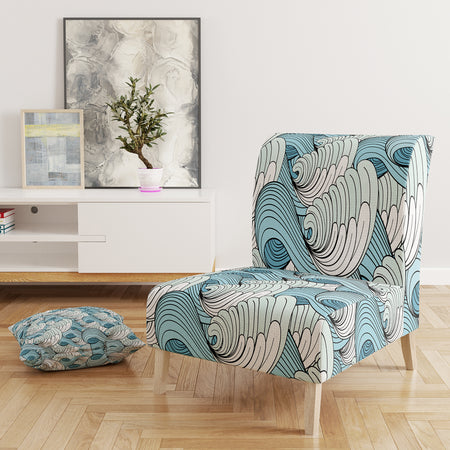 Great Wave Inspiration - Upholstered Coastal Pattern Accent Chair