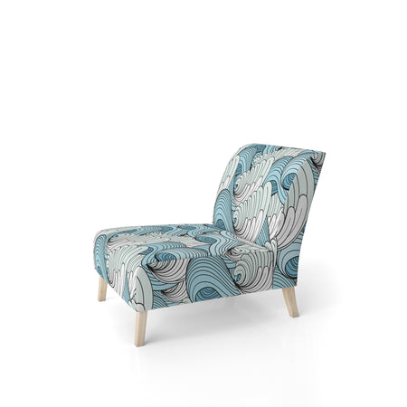 Great Wave Inspiration - Upholstered Coastal Pattern Accent Chair