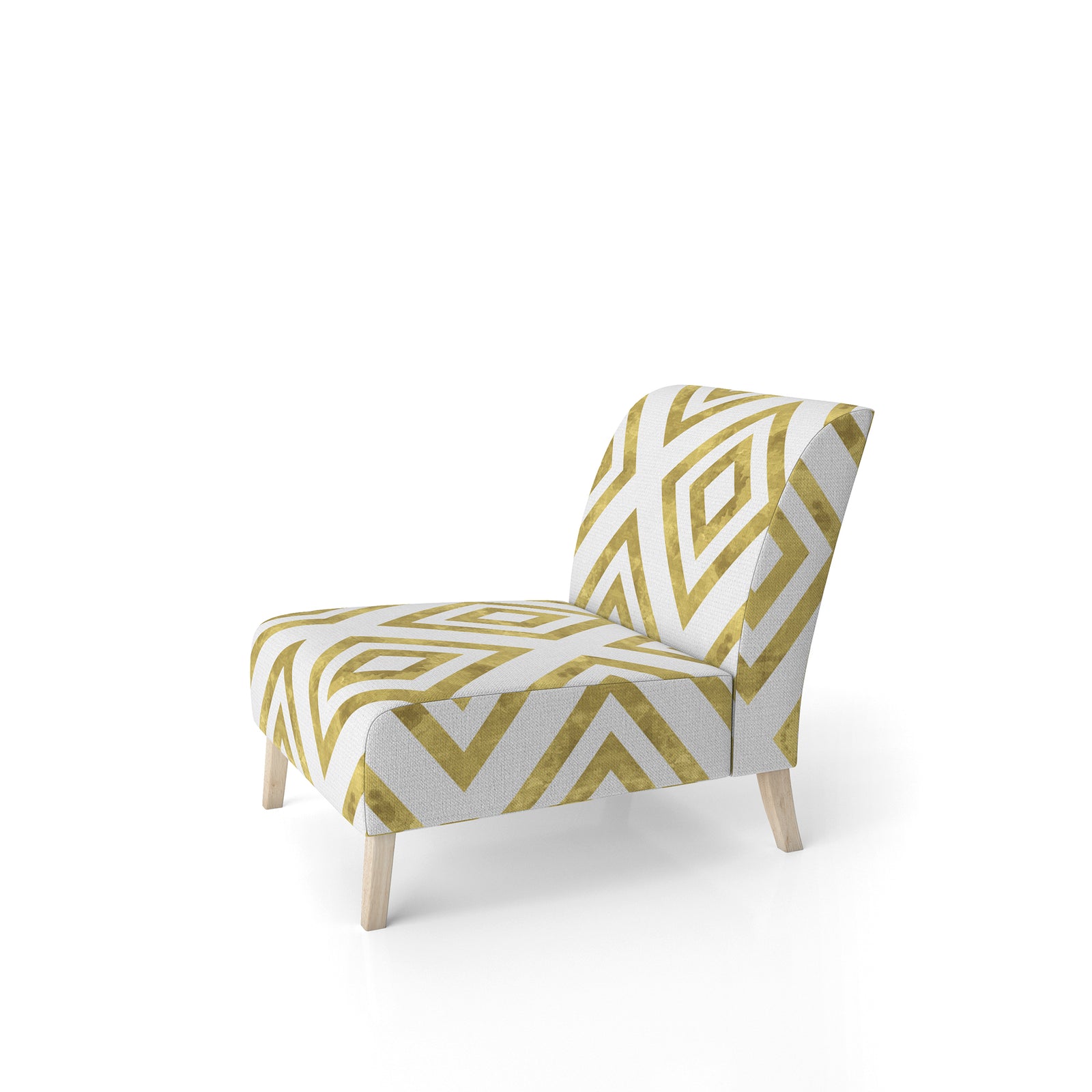 White And Gold Pattern - Upholstered Mid-Century Accent Chair