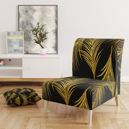 Golden Tropical Leaves Pattern - Upholstered Modern Accent Chair