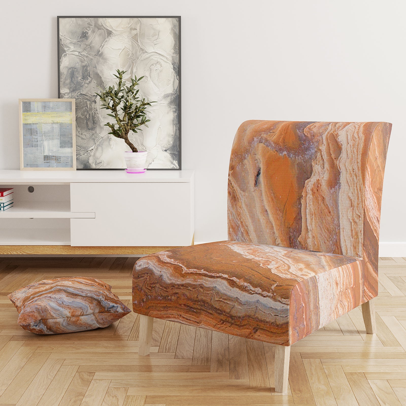 Marbled Detail Of Colourful Rock - Upholstered Mid-Century Accent Chair