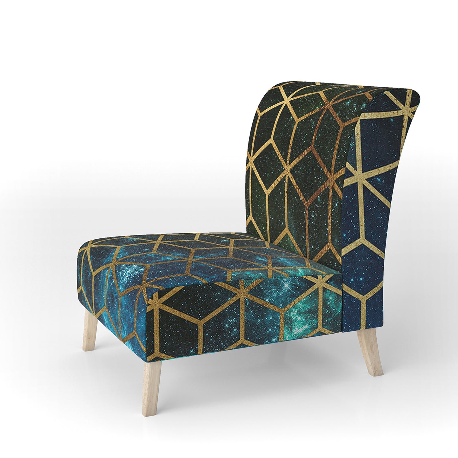 Yellow Cubes Over Blue Cosmic Background - Upholstered Modern Accent Chair