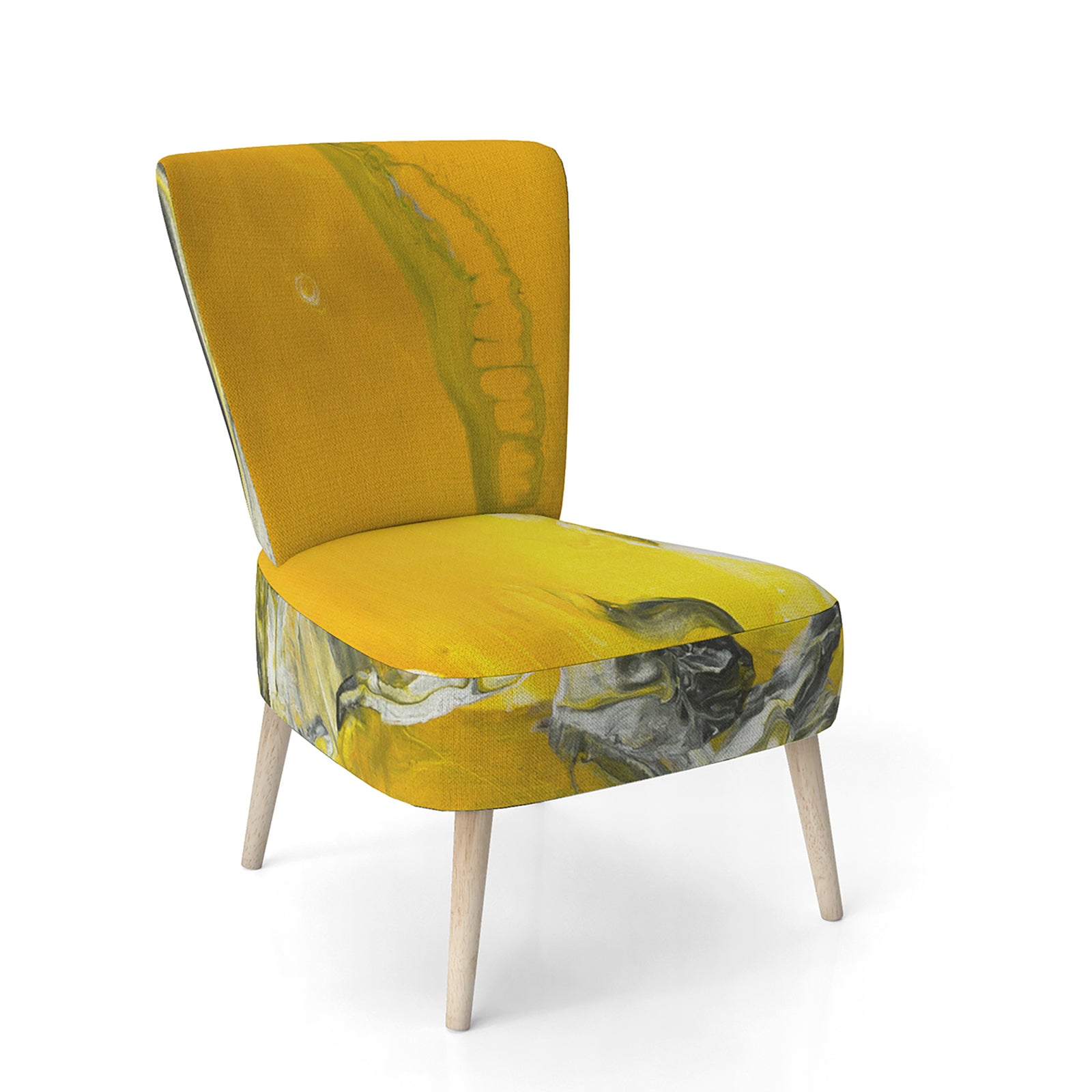 White And Yellow Marbled Acrylic With A Cloud Of Black - Upholstered Modern Accent Chair
