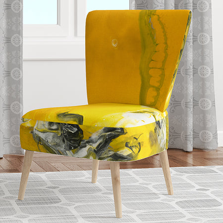 White And Yellow Marbled Acrylic With A Cloud Of Black - Upholstered Modern Accent Chair