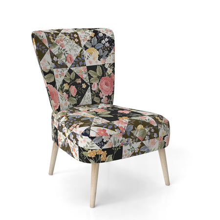 Roses Geometric Patchwork - Upholstered Floral Accent Chair