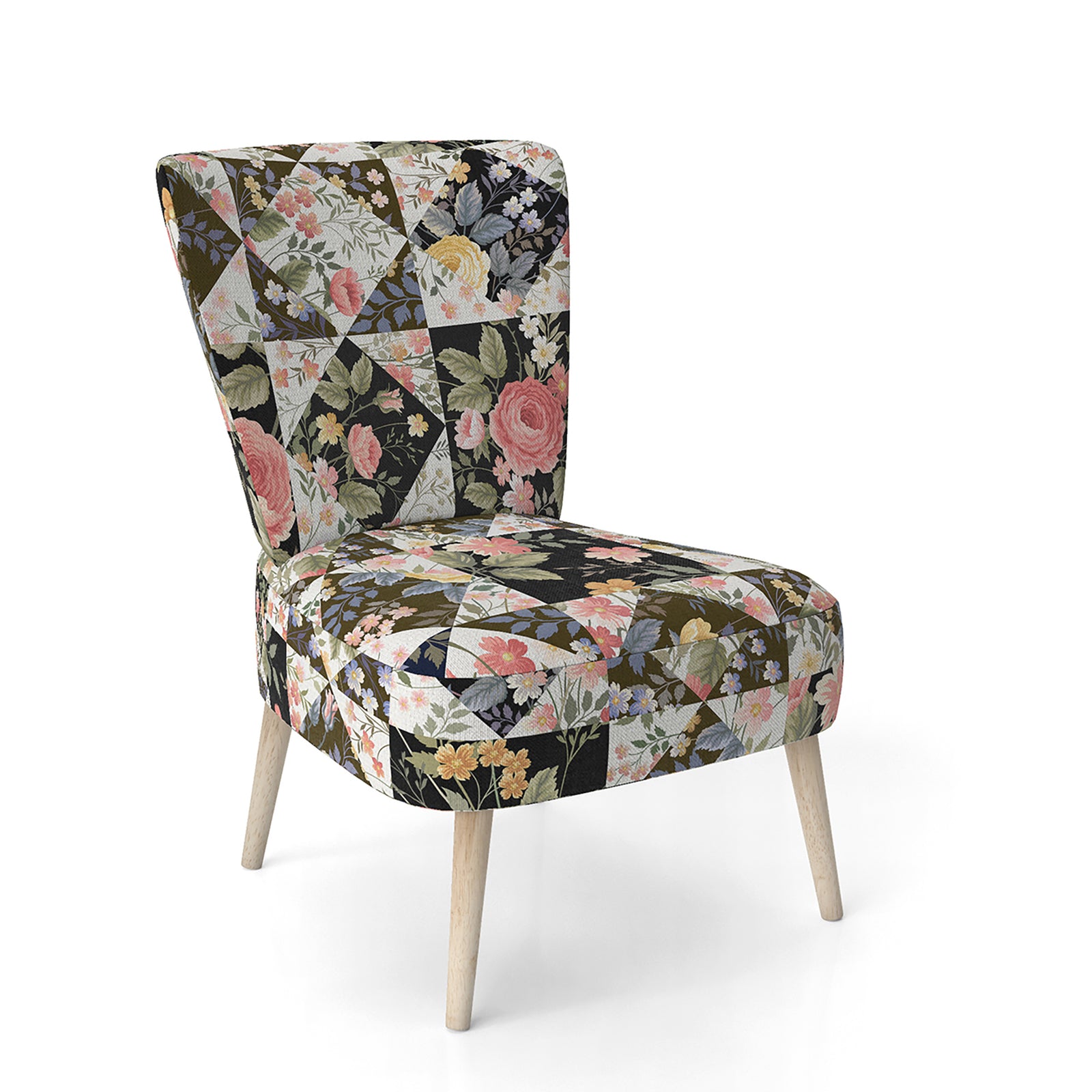 Roses Geometric Patchwork - Upholstered Floral Accent Chair