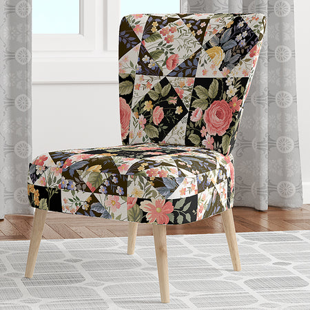 Roses Geometric Patchwork - Upholstered Floral Accent Chair