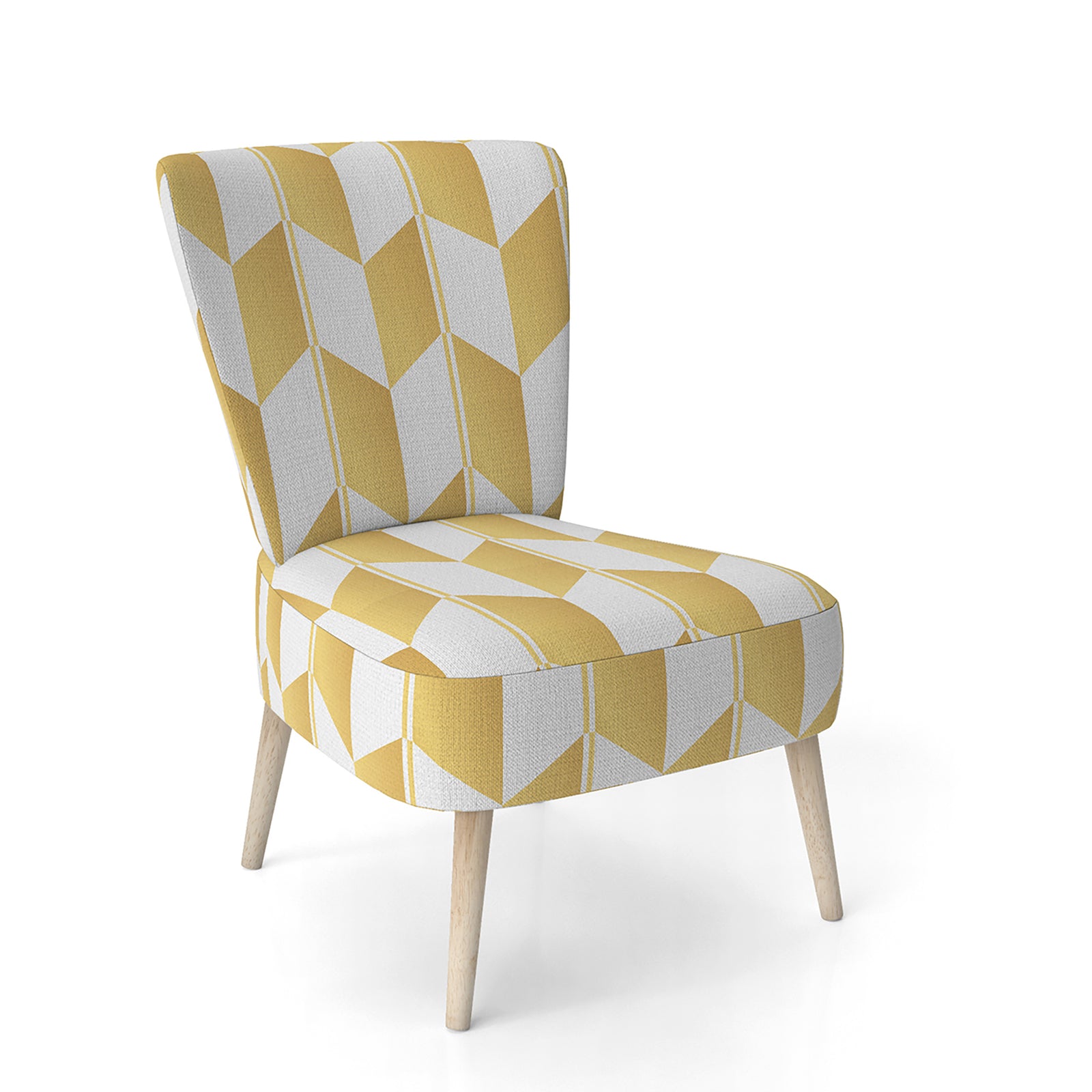 Gold And White Geometric Pattern I - Upholstered Mid-Century Accent Chair