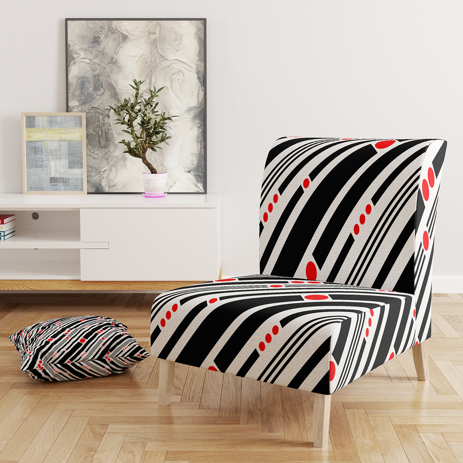 Retro Geometrical Abstract Minimal Pattern XII - Upholstered Mid-Century Accent Chair