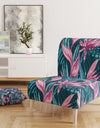 Handdrawn Tropical Flowers - Upholstered Mid-Century Accent Chair