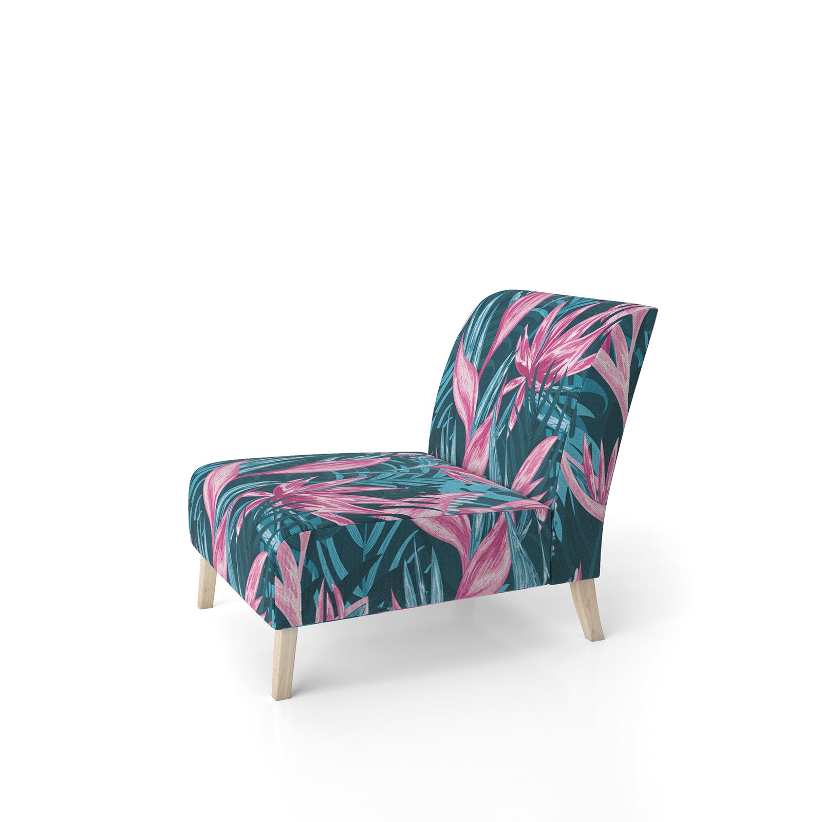Handdrawn Tropical Flowers - Upholstered Mid-Century Accent Chair