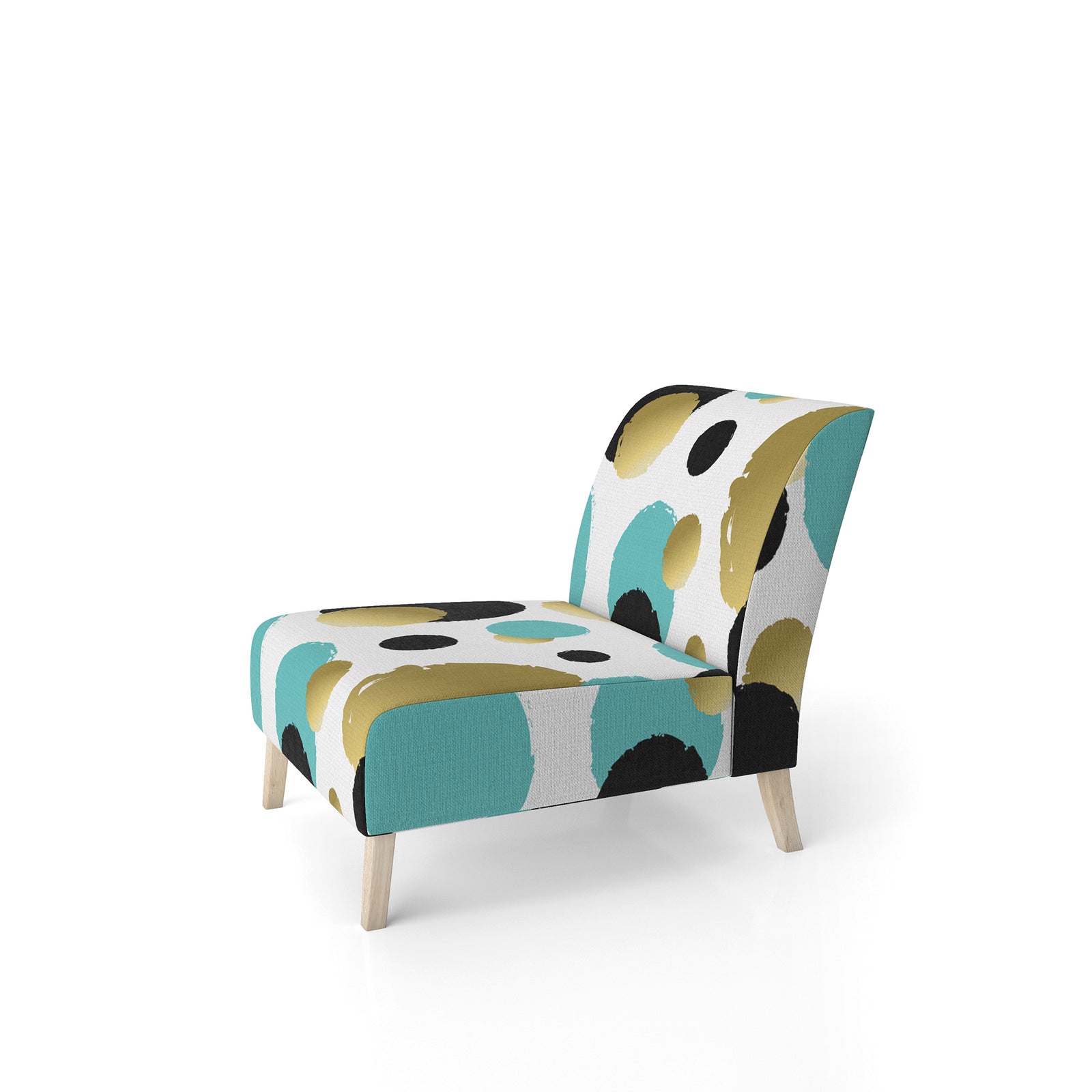 Gold And Blue Circles - Upholstered Mid-Century Accent Chair