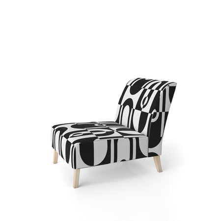 Monochrome Geometric Pattern VIII - Upholstered Mid-Century Accent Chair