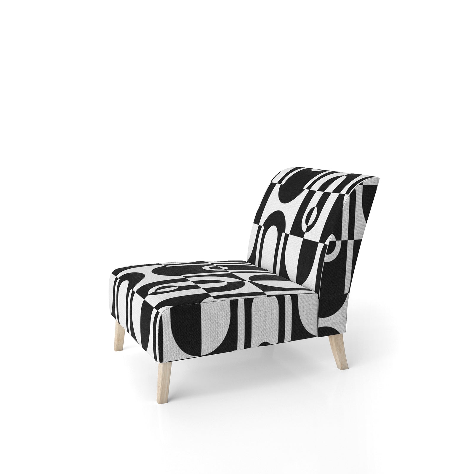 Monochrome Geometric Pattern VIII - Upholstered Mid-Century Accent Chair