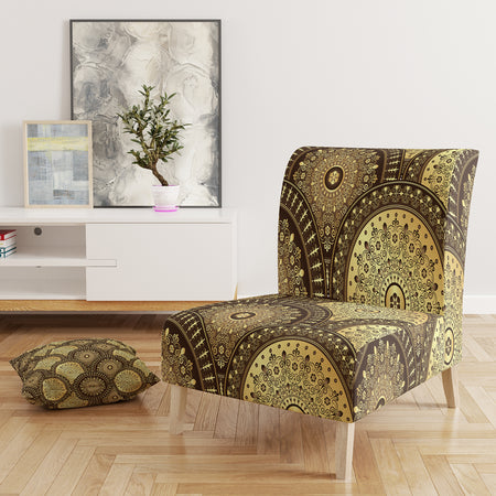 Golden Circular Pattern I - Upholstered Mid-Century Accent Chair