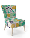 Geometric Pattern With Leaves And Flowers - Upholstered Mid-Century Accent Chair