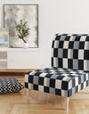 Geometric Monochrome Pattern I - Upholstered Mid-Century Accent Chair