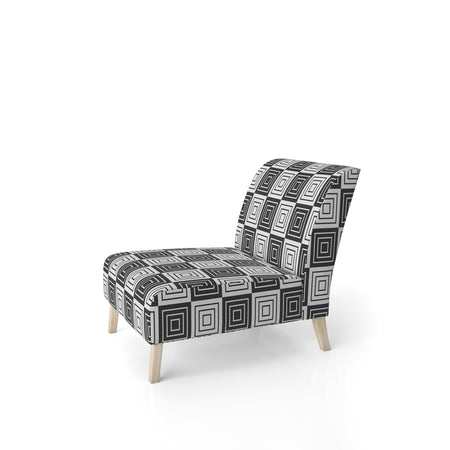 Monochrome Geometric Pattern XI - Upholstered Mid-Century Accent Chair