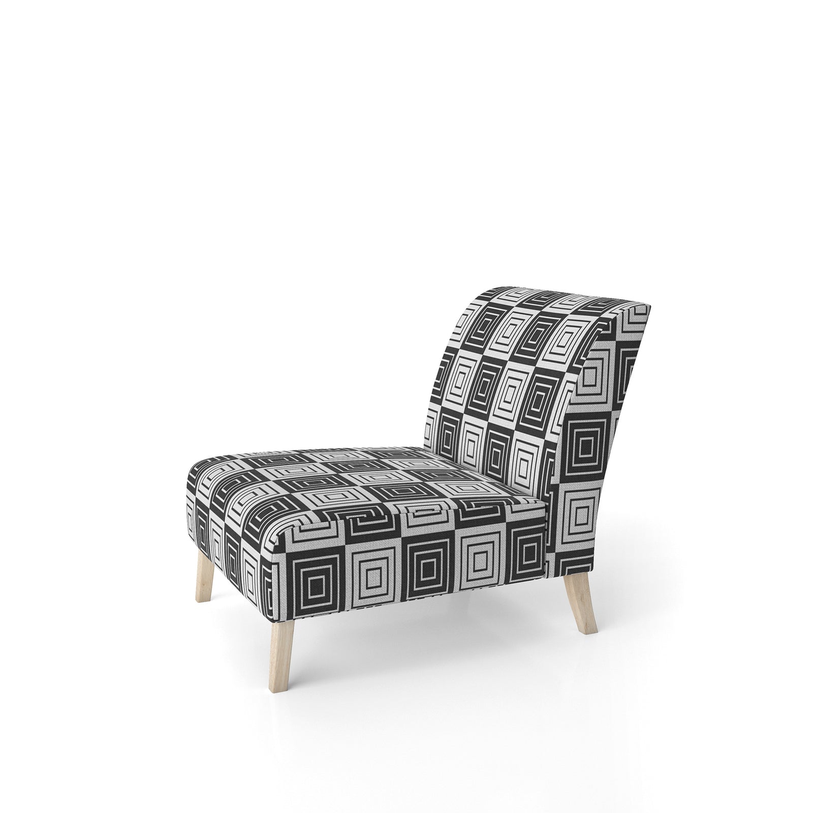 Monochrome Geometric Pattern XI - Upholstered Mid-Century Accent Chair