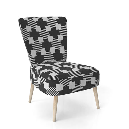 Geometric Monochrome Pattern II - Upholstered Mid-Century Accent Chair