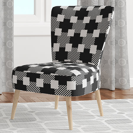 Geometric Monochrome Pattern II - Upholstered Mid-Century Accent Chair