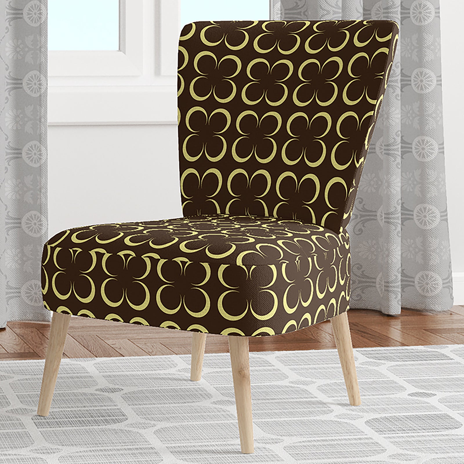 Floral Retro Pattern II - Upholstered Mid-Century Accent Chair