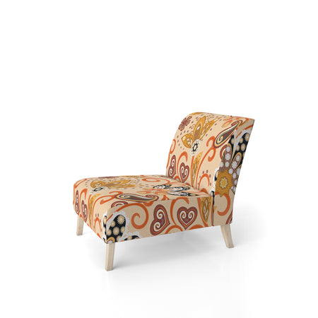 Retro Indian Floral Batik III - Upholstered Mid-Century Accent Chair