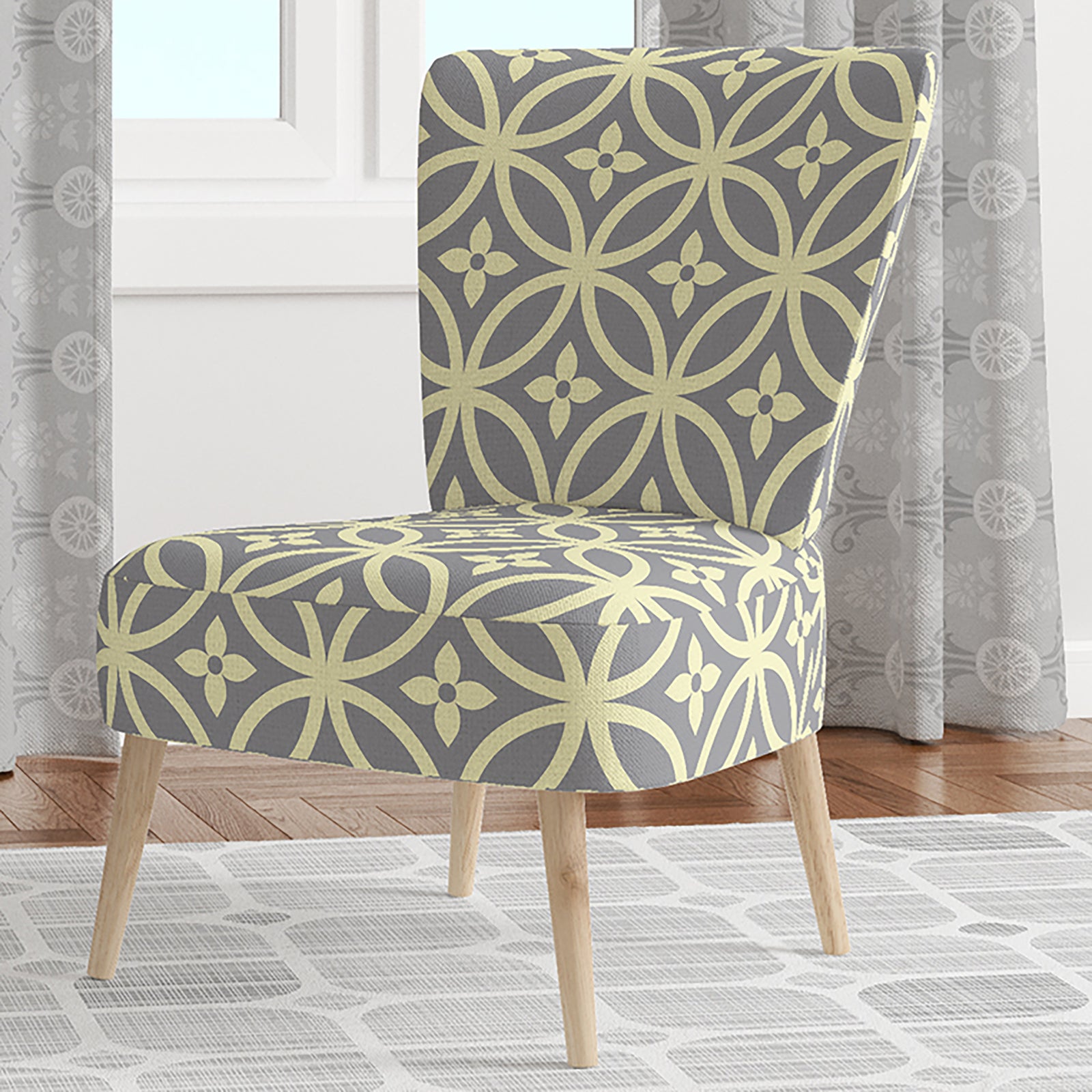 Retro Ornamental Pattern II - Upholstered Mid-Century Accent Chair