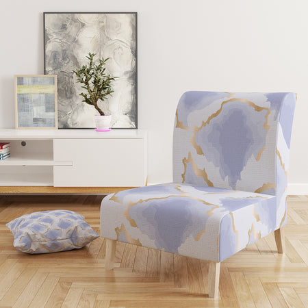 Pastel Blue And Gold Abstract Shapes Pattern - Upholstered Mid-Century Accent Chair