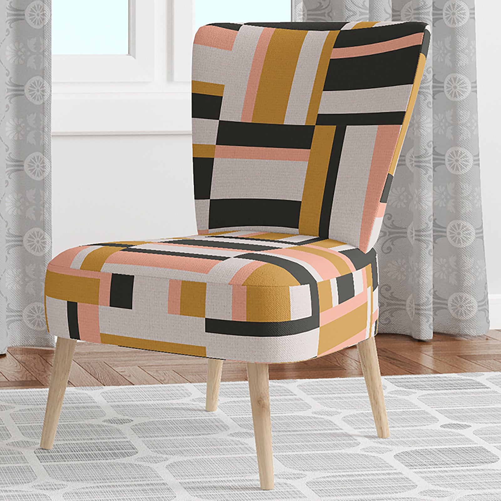 Abstract Retro Geometric IX - Upholstered Mid-Century Accent Chair
