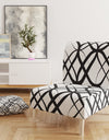 Monochrome Geometric Pattern III - Upholstered Mid-Century Accent Chair