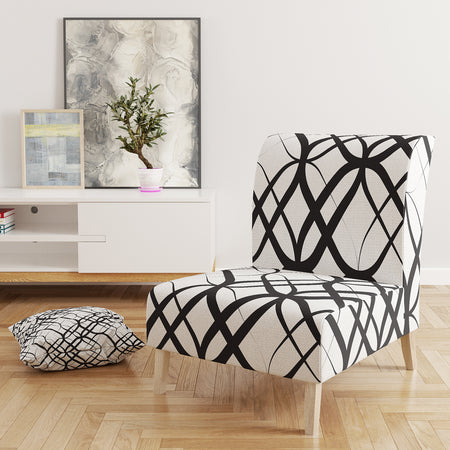 Monochrome Geometric Pattern III - Upholstered Mid-Century Accent Chair
