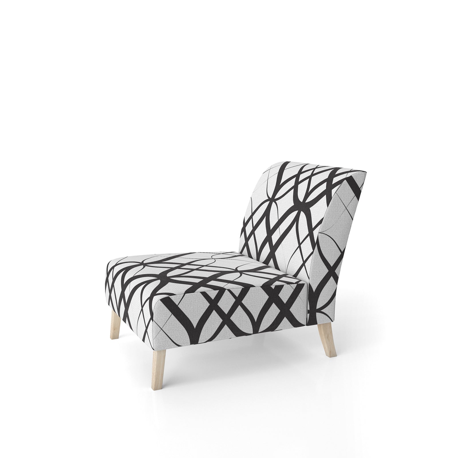 Monochrome Geometric Pattern III - Upholstered Mid-Century Accent Chair