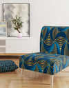 Geometric Abstract Waves In Gold And Marine Blue - Upholstered Mid-Century Accent Chair