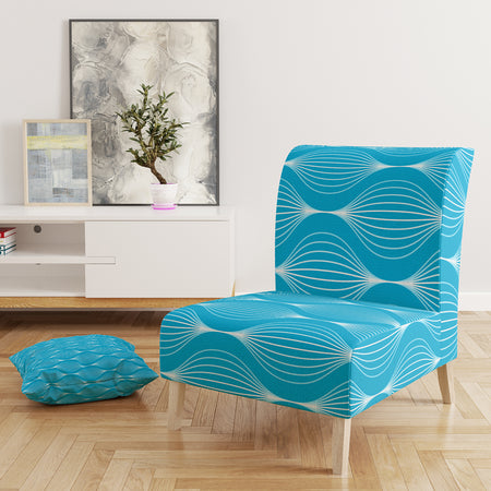 Light Blue Wave Pattern - Upholstered Mid-Century Accent Chair