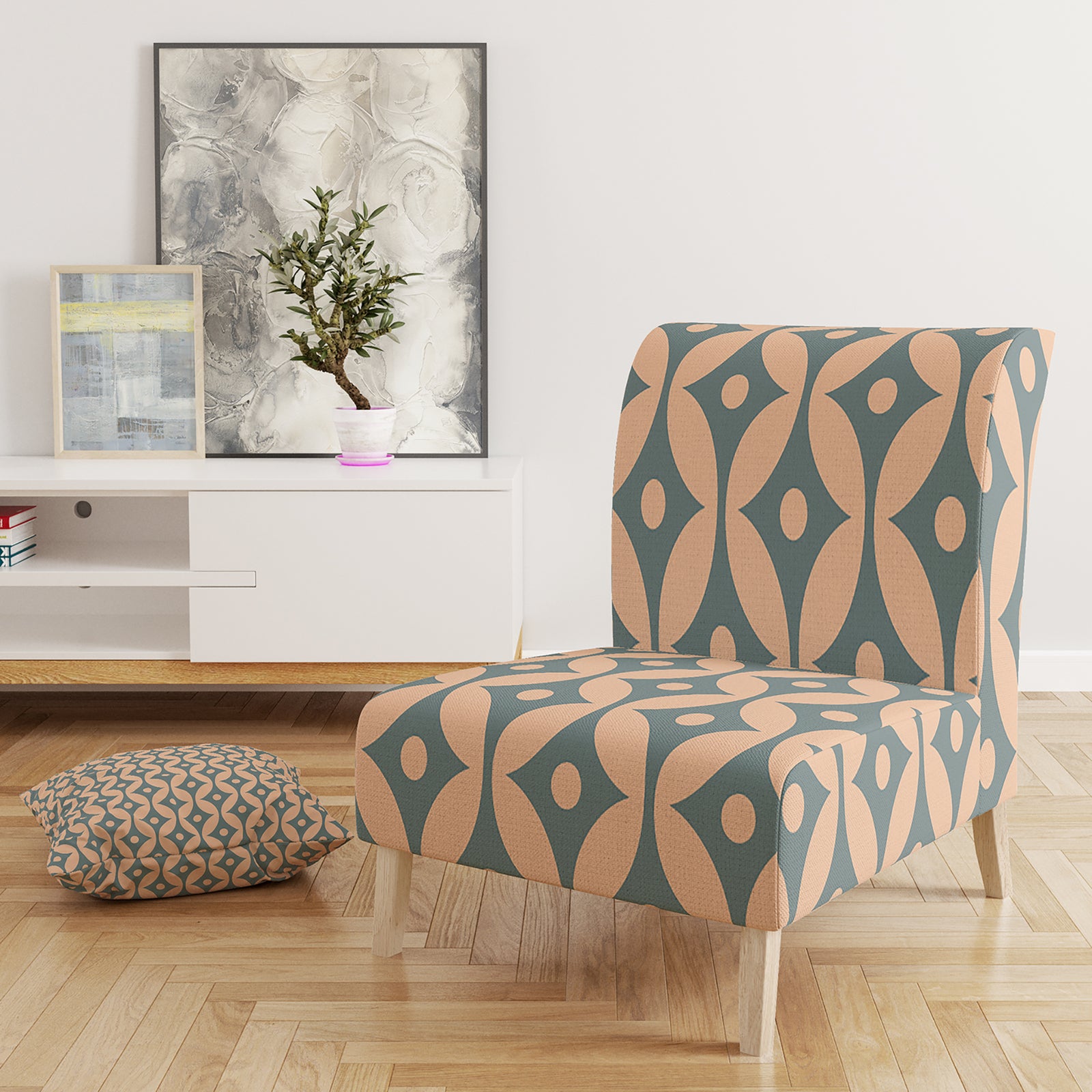 Retro Pattern Abstract Design IV - Upholstered Mid-Century Accent Chair