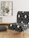 Monochrome Geometric Pattern II - Upholstered Mid-Century Accent Chair