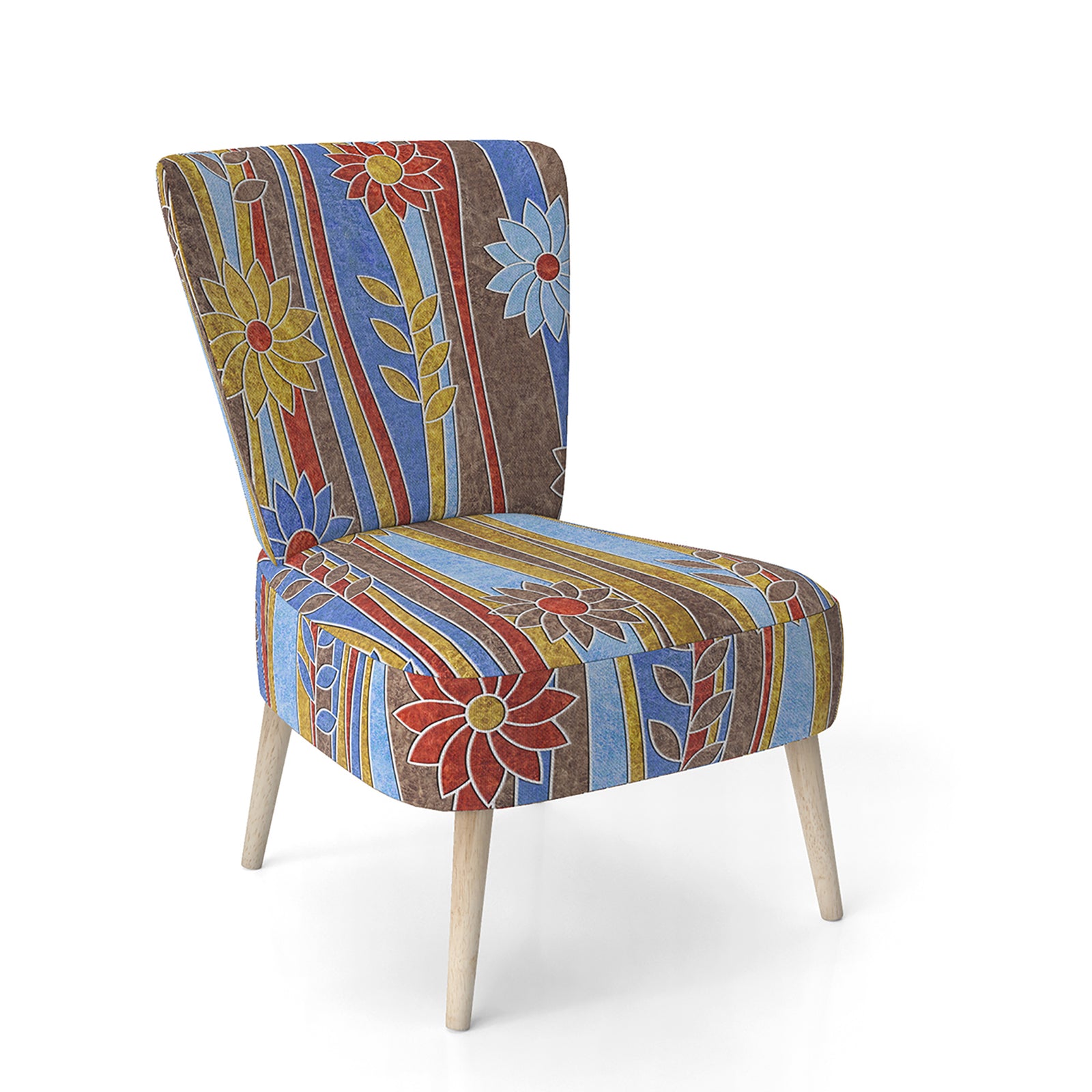 Floral Retro Pattern III - Upholstered Mid-Century Accent Chair