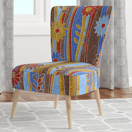 Floral Retro Pattern III - Upholstered Mid-Century Accent Chair