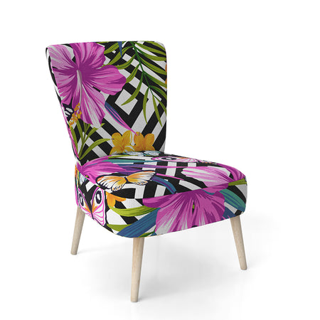 Tropical Foliage And Geometrics - Upholstered Mid-Century Accent Chair