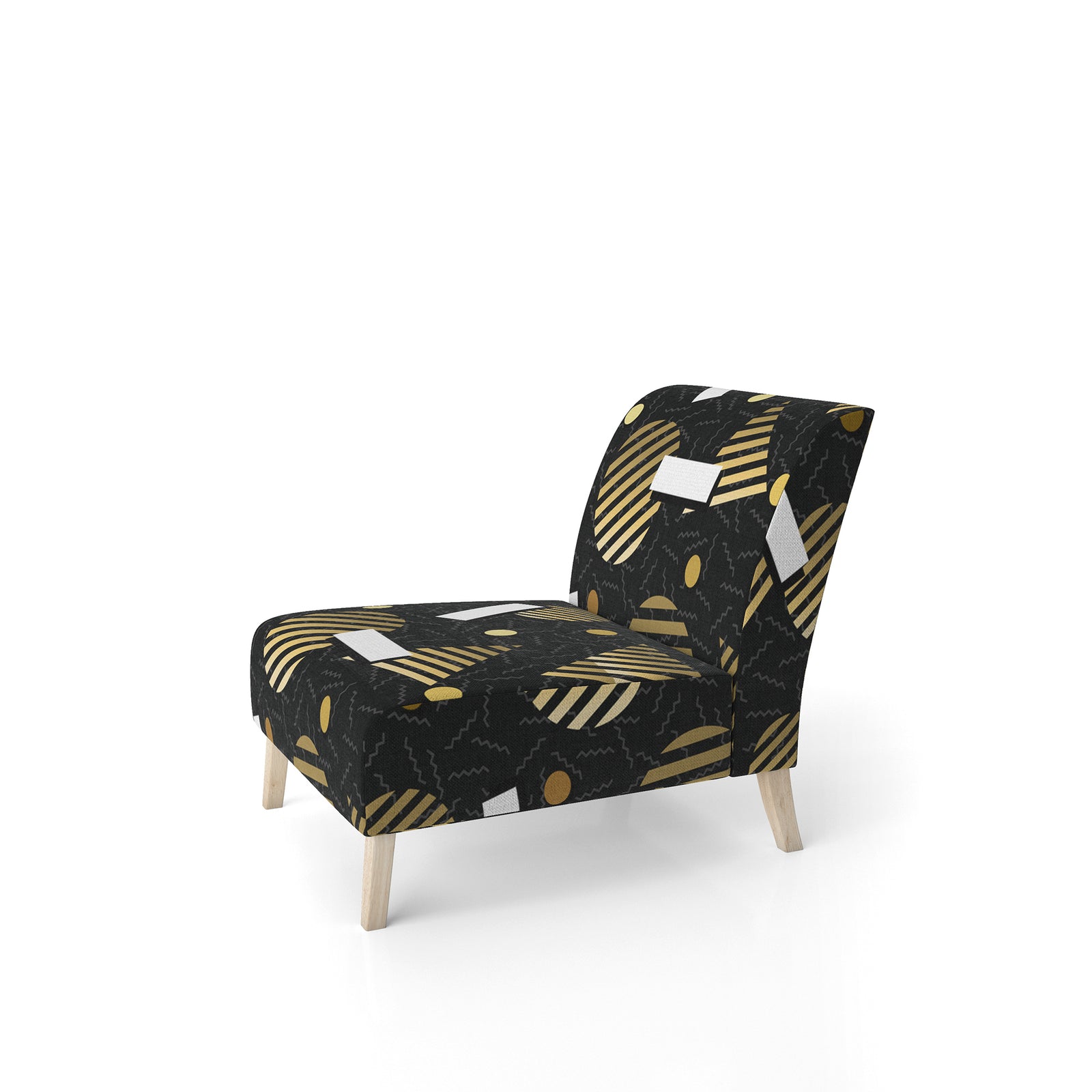 Gold Retro Circular Pattern - Upholstered Mid-Century Accent Chair