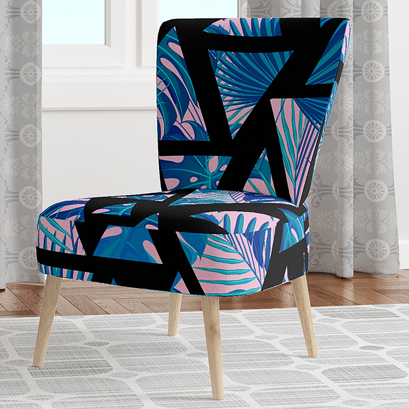 Retro Floral Pattern XIV - Upholstered Mid-Century Accent Chair